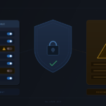 Illustration of an endpoint management console with device list and policy toggles, overlaid with a shield and lock to represent hardening Intune and securing the endpoint management plane.