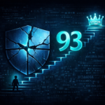 Dark editorial illustration showing a fractured Windows shield with the number 93 in glowing teal, representing the 93 elevation-of-privilege CVEs in April 2026 Patch Tuesday
